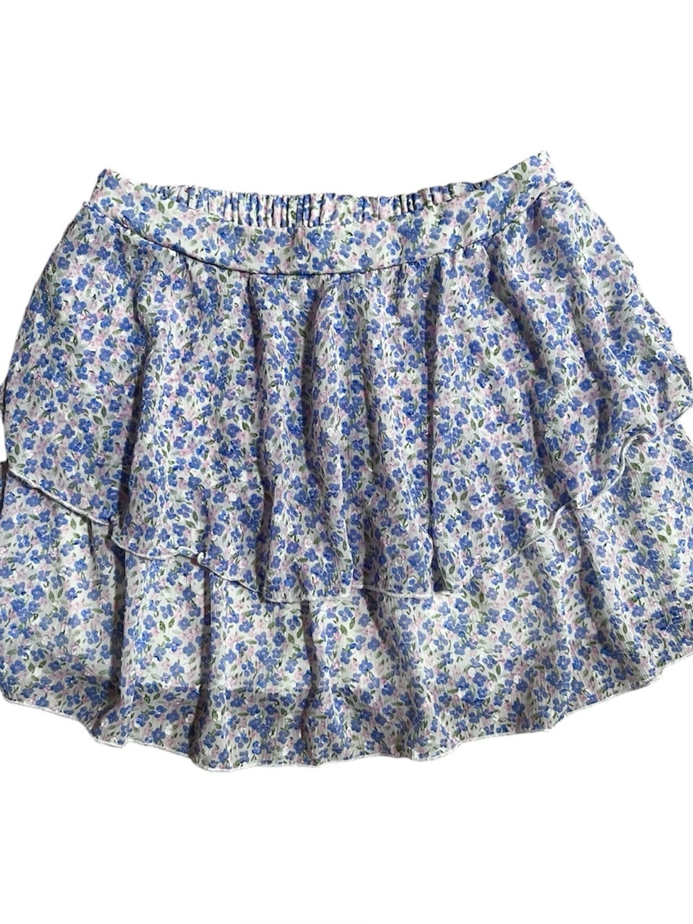 altar’d state ruffle tiered mini skirt blue floral pattern Small